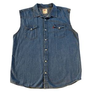 LEVI'S, Men's Blue Denim Shirt, XXL, Western Snap Buttons, 100% Cotton.